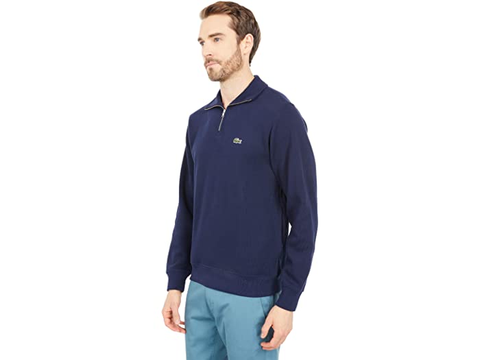(取寄) ラコステ メンズ ロング スリーブ ソリッド 1/4 ジップ インターロック リブド スウェットシャツ Lacoste men Long Sleeve Solid 1/4 Zip Interlock Ribbed Sweatshirt Navy Blue