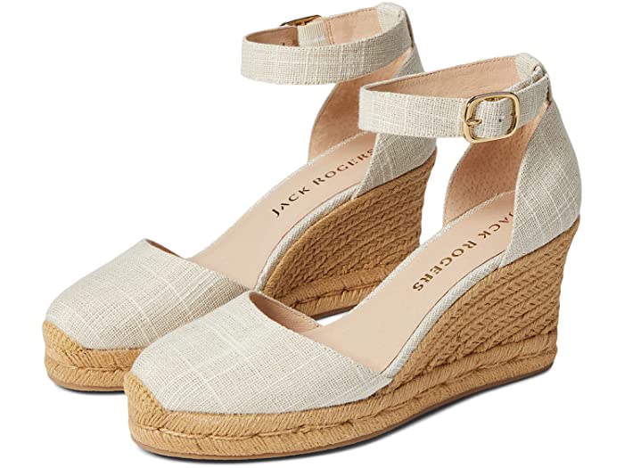 (取寄) ジャック ロジャース レディース パーマー クローズド トゥ ハイ ウェッジ エスパドリーユ Jack Rogers women Palmer Closed Toe High Wedge Espadrille White Silver Linen