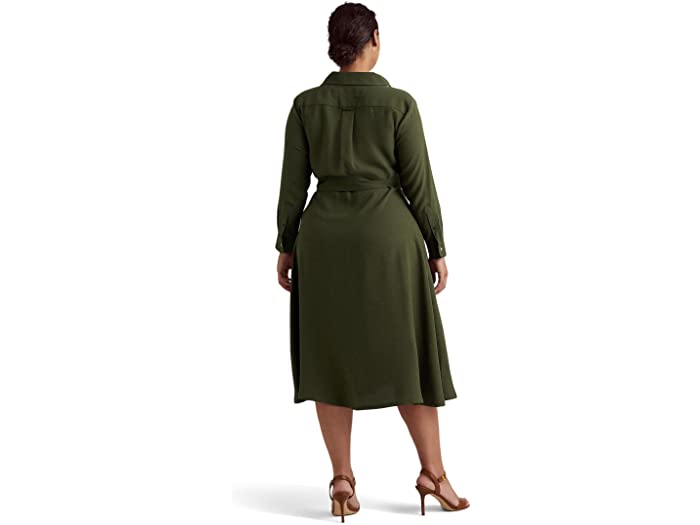 (取寄) ローレン ラルフローレン レディース プラス サイズ ロング スリーブ ジョーゼット ミディ ドレス LAUREN Ralph Lauren women Plus Size Long Sleeve Georgette Midi Dress Dark Tropical Olive