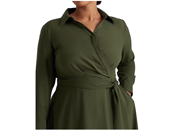 (取寄) ローレン ラルフローレン レディース プラス サイズ ロング スリーブ ジョーゼット ミディ ドレス LAUREN Ralph Lauren women Plus Size Long Sleeve Georgette Midi Dress Dark Tropical Olive