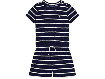 (取寄) ラルフローレン キッズ ガールズ ストライプド テリー ロンパー (ビッグ キッズ) Polo Ralph Lauren Kids girls Striped Terry Romper (Big Kids) Newport Navy/White