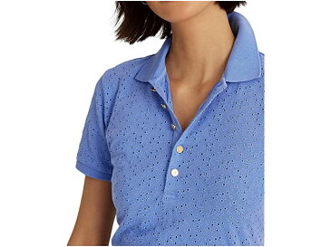 (取寄) ローレン ラルフローレン レディース アイレット ジャージ ポロ シャツ LAUREN Ralph Lauren women Eyelet Jersey Polo Shirt Blue Loch