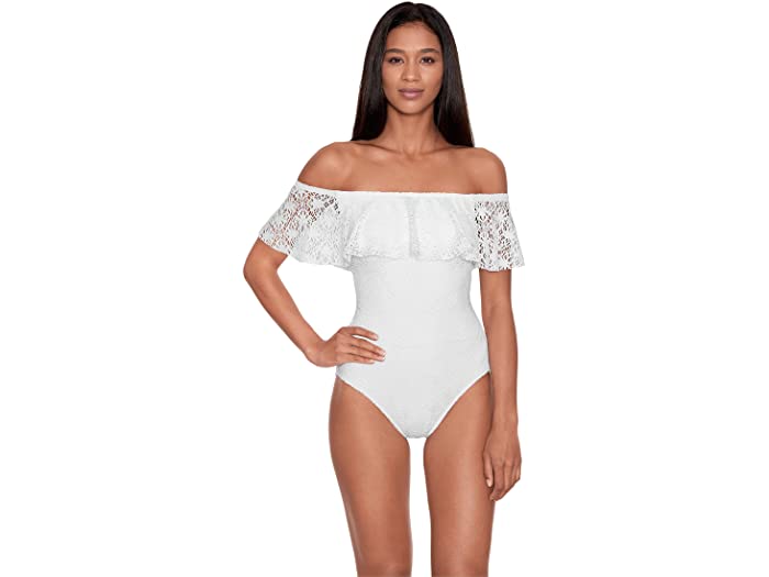 (取寄) ローレン ラルフローレン レディース クローシェ ラッフル オフショルダー ワンピース LAUREN Ralph Lauren women Crochet Ruffle Off-the-Shoulder One-Piece White