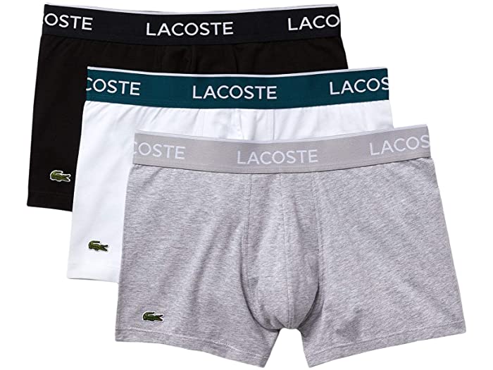 ラコステ パンツ メンズ (取寄) ラコステ メンズ トランクス 3-パック カジュアル クラシック Lacoste men Lacoste Trunks 3-Pack Casual Classic Black/White/Silver Chine