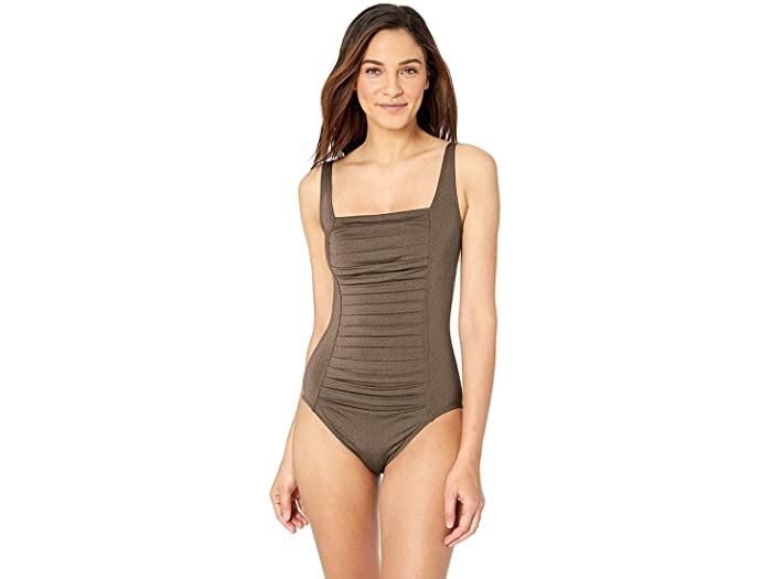 () Х󥯥饤 ǥ  ץ꡼  ԡ ॹ Calvin Klein women Calvin Klein Women's Pleated One Piece Swimsuit Bronze