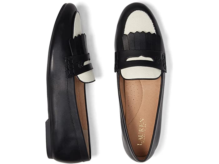 (取寄) ローレン ラルフローレン レディース アディソン レザー アンド キャンバス ローファー LAUREN Ralph Lauren women Adison Leather & Canvas Loafer Black/Natural