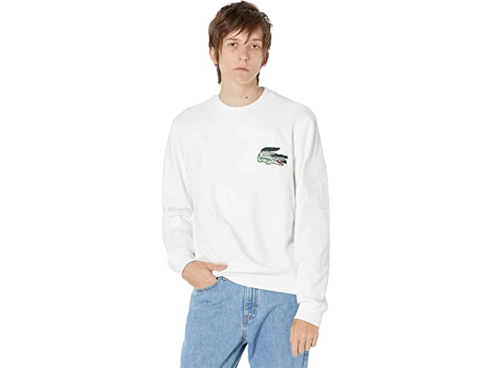 (取寄) ラコステ メンズ Lacoste men Long Sleeve All Over Print Crew Neck Sweater White
