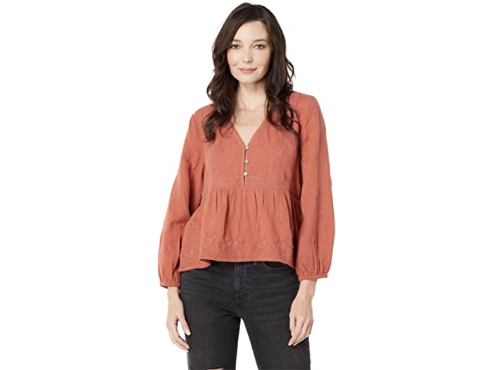 (取寄) ラッキーブランド レディース Lucky Brand women Lace Inset Babydoll Top Redwood Burl