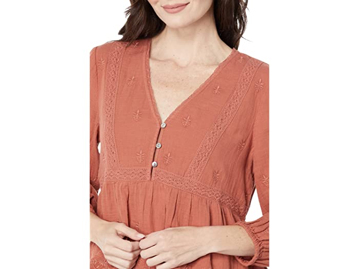 (取寄) ラッキーブランド レディース Lucky Brand women Lace Inset Babydoll Top Redwood Burl