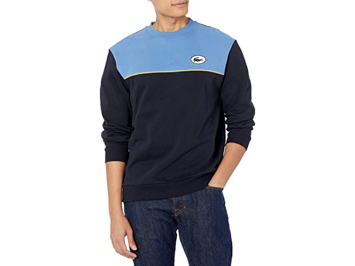 (取寄) ラコステ メンズ Lacoste men Mens Long Sleeve Colorblock Heritage Badge Crewneck Sweatshirt Abysm/Turquin Blue