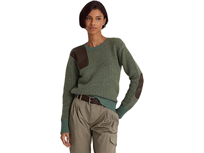(取寄) ローレン ラルフローレン レディース LAUREN Ralph Lauren women Faux Leather Trim Wool-Blend Sweater Multi