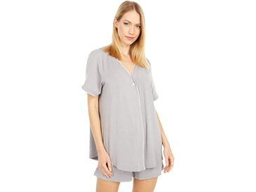 (取寄) ベアフットドリームス レディース ラグゼ ミルク ジャージ Pj トップ アンド ボクサー セット Barefoot Dreams women Luxe Milk Jersey PJ Top and Boxer Set Pewter
