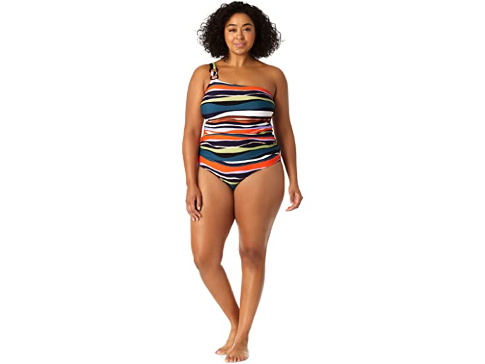 (取寄) アン コール レディース プラス サイズ リング ストラップ アシンメトリック ワンピース Anne Cole women Anne Cole Plus Size Ring Strap Asymmetric One-Piece Multicolor