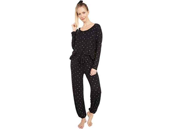 (取寄) プラッシュ レディース ウルトラ ソフト ハート ジャージ パジャマ + スクランチー セット Plush women Ultra Soft Heart Jersey Pajama + Scrunchie Set Black Multi