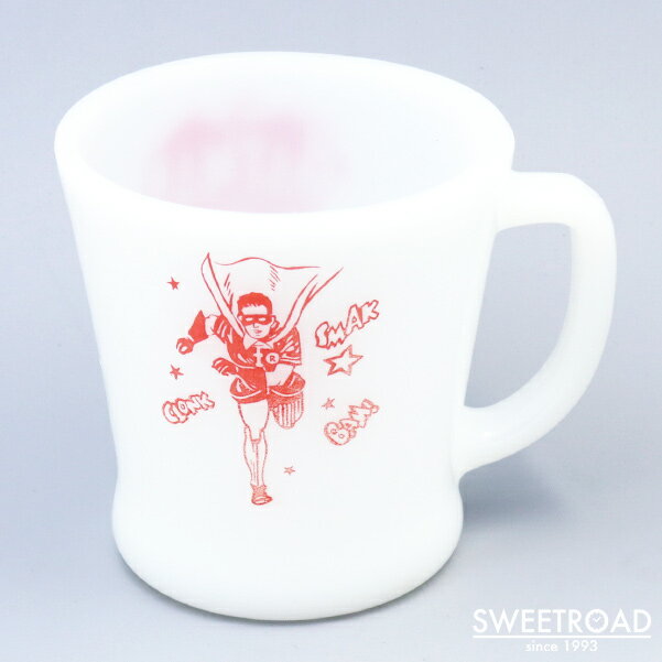 【FIRE-KING／ファイヤーキング】Dハンドルマグ／ミルクホワイト／BATMAN・バットマン／ROBIN・ロビン／アメリカンキャラクター ／USA・アメリカ製／ヴィンテージ雑貨／1960年代／fk-6