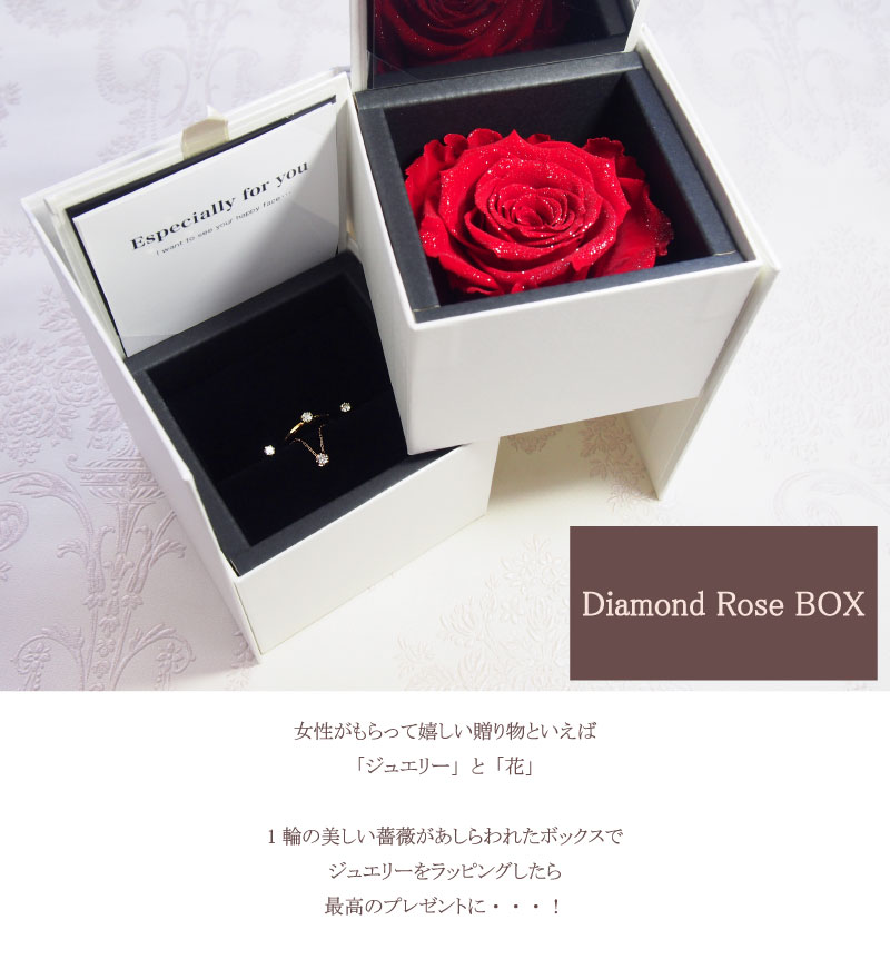 ジュエリーケースバラ付 ジュエリーケース ダイヤモンドローズ Amorosa アモローサ Diamond Rose BOXジュエリーボックス ラッピング ケース バラ付ケース 薔薇 パッケージ ボックスプリザーブド フラワー プロポーズ 婚約指輪 指輪 ロマンチック