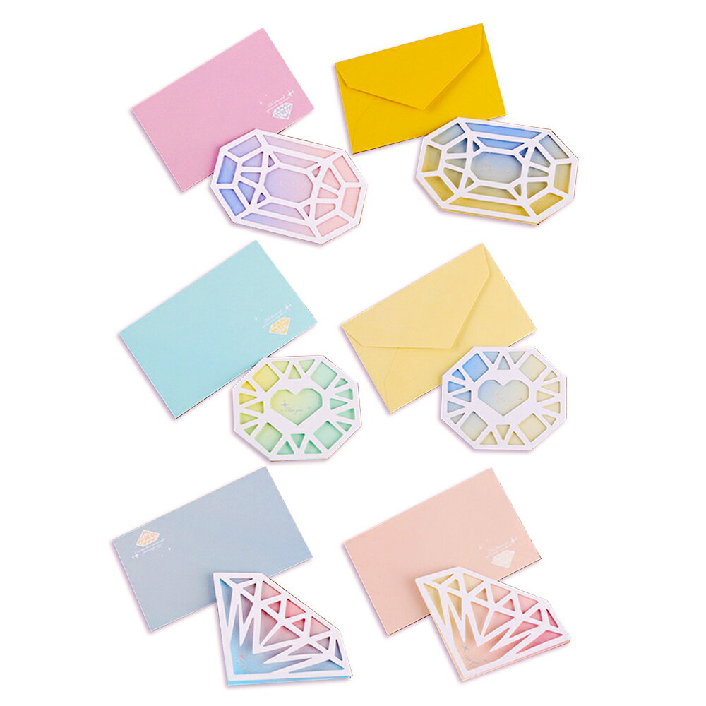 メッセージカード 宝石 封筒付き 寄せ書き 3デザイン 6種 ジュエル パステルカラー 水彩 二つ折り 手紙 グリーティングカード かわいい シンプル おしゃれ...