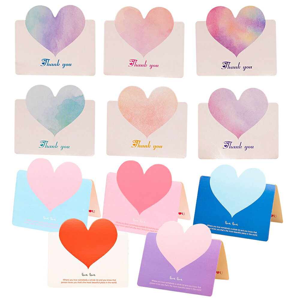 ミニカード ハート 11種類 パステルカラー 水彩 席札 座席カード メッセージカード 自立 二つ折り スタンド式 手紙 グリーティングカード かわいい シンプ...