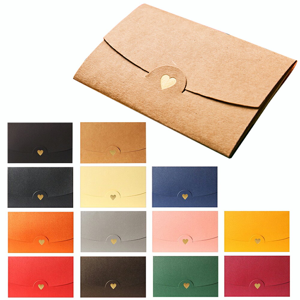 カラー封筒 全13色 箔押し ハート パール紙 クラフト紙 上質 かわいい シンプル おしゃれ 誕生日 ホワイトデー バレンタイン クリスマス お祝い 文房具 ...