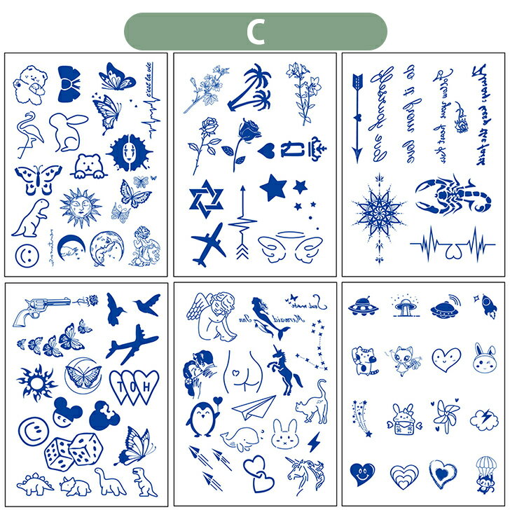 【6枚セット】タトゥーシール 2週間消えない 長持ち 入れ墨 シール