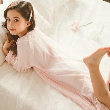 パジャマ キッズ 女の子 お姫様 綿 レース ドレス ルームウェア 子供 長袖 ナイトドレス 女の子 プリンセス かわいい おしゃれ フリル ワンピース ガールズ ナイトウェア 可愛い 寝巻き 子供服 110-160cm ピンク色 コットン