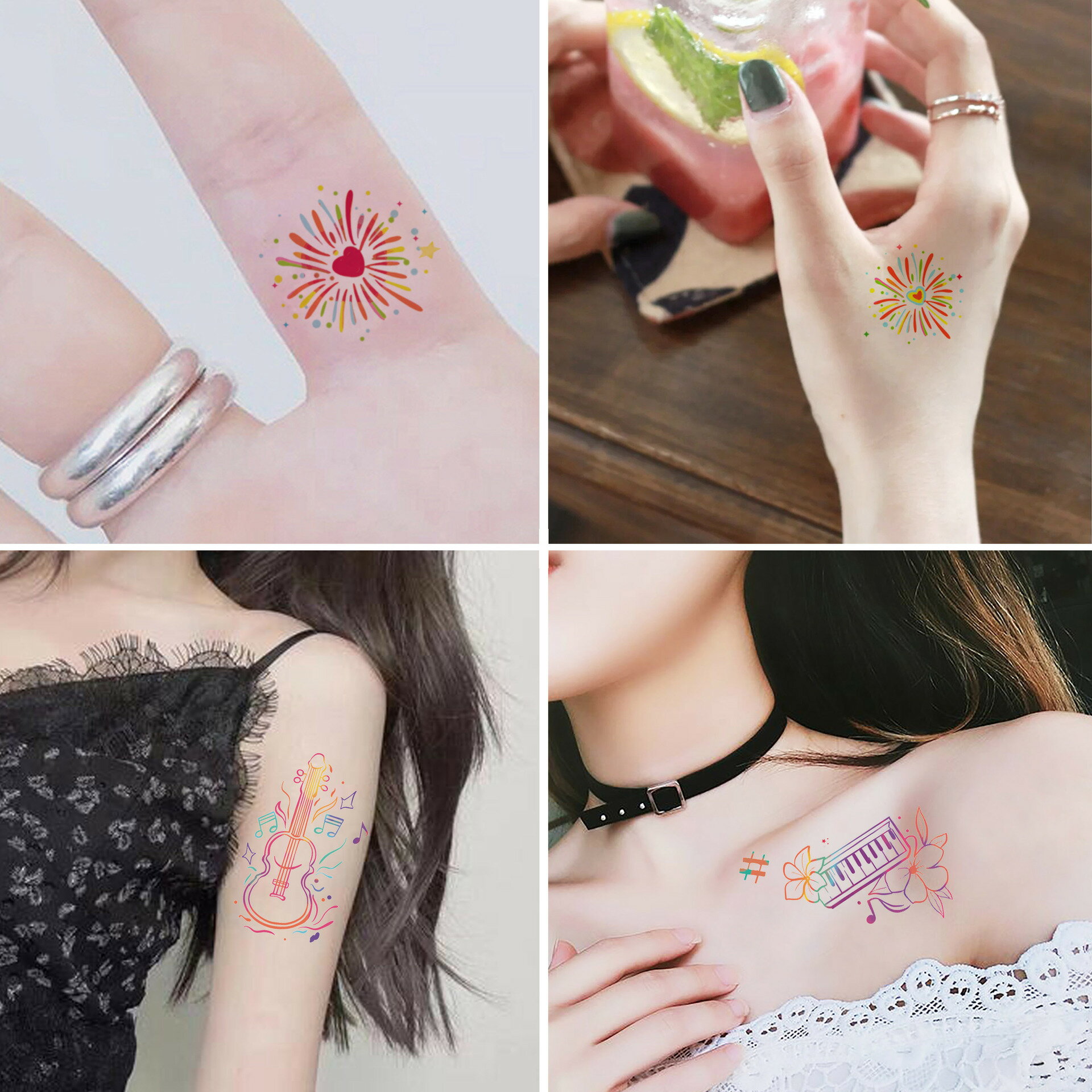 花火音楽楽譜タトゥーシール10枚セット♪夏の風物詩！今人気の超可愛い花火や祭りのタトゥーを発売スタ..