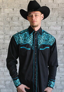 ロックマウント (ROCKMOUNT) メンズ ウエスタン シャツ RM6859-BLK/TUR BLACK & TURQUOISE
