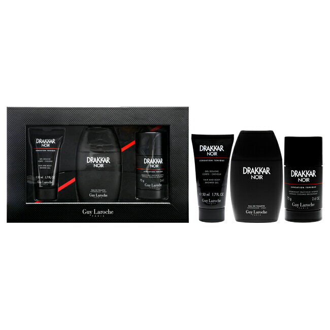 Drakkar Noir - 2021 by Guy Laroche for Men - 3 Pc Gift Set 3.4oz EDT Spray, 2.6o...