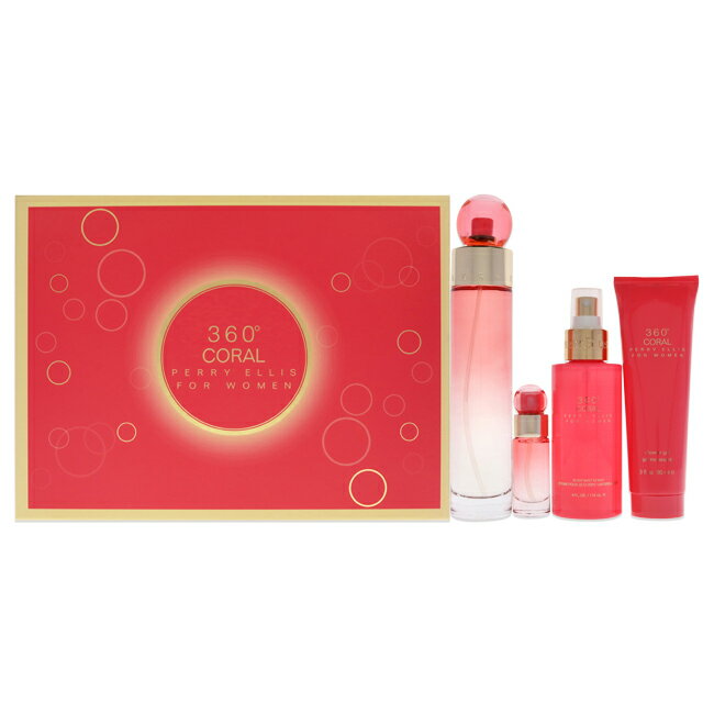 360 Coral by Perry Ellis for Women - 4 Pc Gift Set 3.4oz EDP Spray, 4oz Body Mis...
