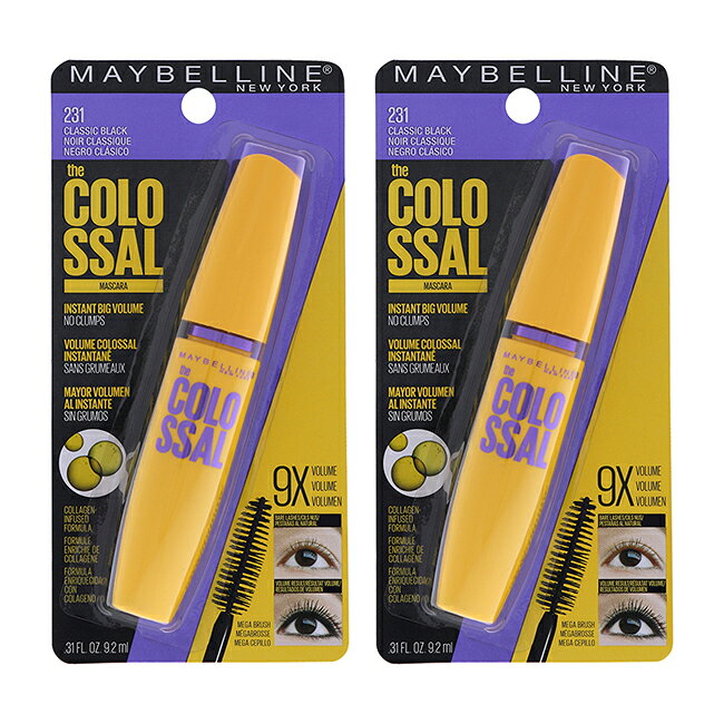  The Colossal Volum Express Mascara - 231 Classic Black by Maybelline for Women - 0.31 oz Mascara - Pack of 2