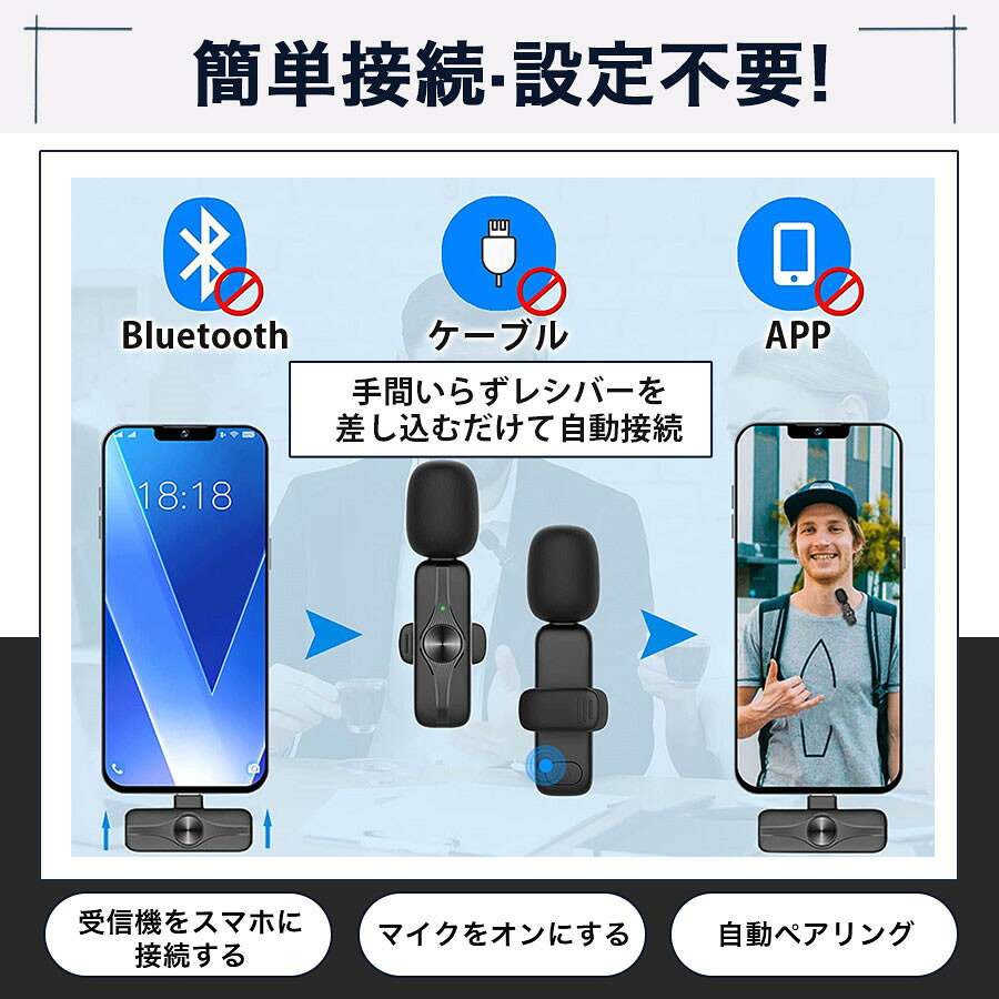 SWISSGEM 楽天市場店の【メーカー希望小売価格7,980円 →2,780円】ピンマイク ワイヤレス android iphone 瞬時接続 風防付き APP/Bluetooth不要 配信 会議 ライブ配信 授業 動画配信｜アングル3