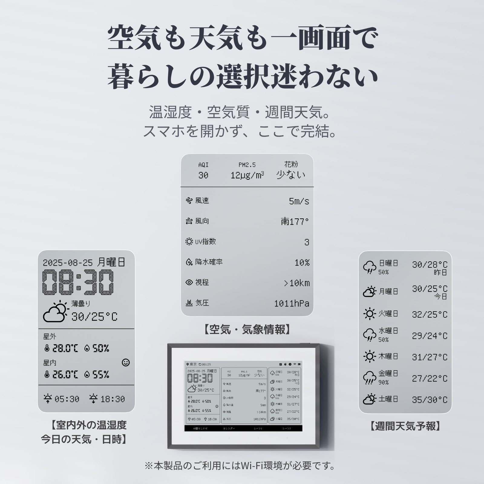 SwitchBot スマートデイリーステーション 天気ステーション スマートカレンダー Wi-Fi AI暮らしナビ 温湿度計 デジタル 天気予報 目覚まし時計 日の出·日の入り時刻表示 スマホ連動 アラート通知 スマートホーム