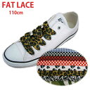 ≪3点でメール便無料≫FAT LACE 110cm 幅約2cm プリント柄 ファットレース 紐 シューレースグリーンカモ ゼブラ レオパード スカル ギンガムチェック(白×紺) チェック(白×黒) チェック(白×赤) チェック(黒×赤)