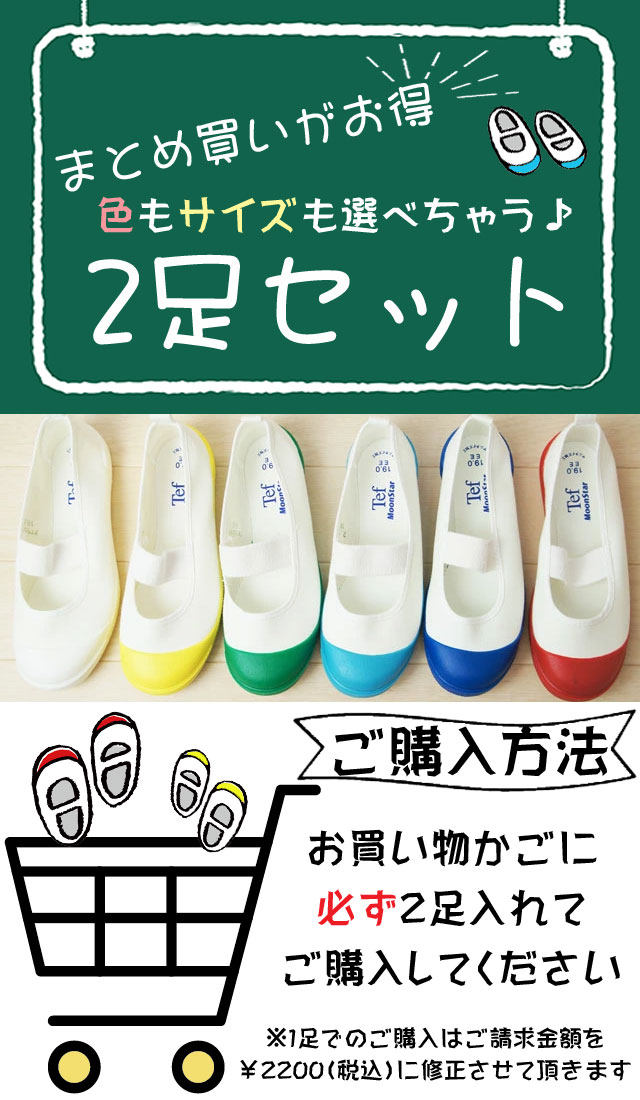 ＼ポイント7倍／ムーンスター 上履き サイズとカラーが選べる 2足セット TEFカラー...