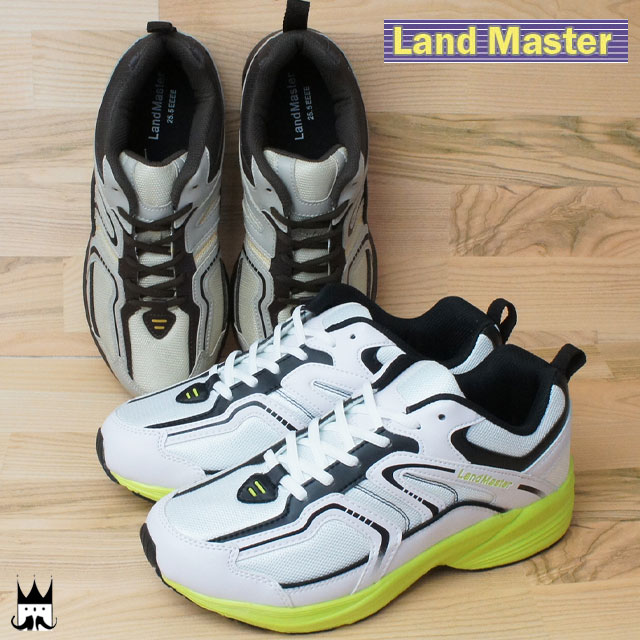 ランドマスター Land Master メンズ スニーカー JM-882 軽作業靴 運動靴 軽量 サンド 白/イエローグリーン m-sg