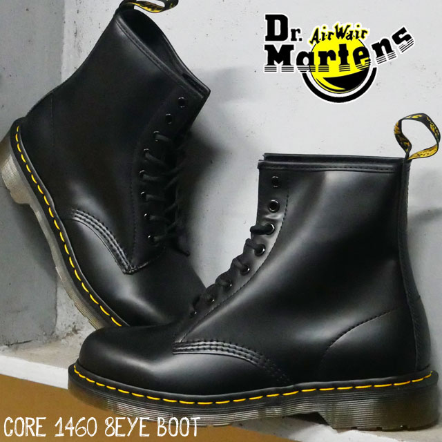 ■商品説明 ドクターマーチン Dr.Martens 8ホール ブーツ 1460 BLACK NOIR 10072004 1960年4月1日に生産ラインに乗った日に由来するコードネームを冠した ドクターマーチンの記念すべきファーストモデル&lt;1460&gt; 通称「エイトホールブーツ」 ときには慎ましやかなワークブーツ、ときにはサブカルチャーのアイコン。 時代を象徴するファッションアイテムとして、スタイリストからスケーター、 パンクスから詩人、ロッカーズからルードボーイズまで、多種多様な人々に愛されています。 このドクターマーチンの定番ブーツには、イエローのウェルトステッチを施しています。 また、履き口にはブランドのロゴが入ったヒールループを取り付けており、 ドクターマーチンのDNAを表しています。 アッパーにはソフトな感触のスムースレザーを使用して、履き心地の良いブーツが完成しました。 【検索用キーワード】 23cm 23.5cm 24cm 24.5cm 25cm 26cm 26.5cm 27cm 27.5cm 28.5cm 29cm 大きいサイズ 23センチ 24センチ 24.5センチ 25センチ 26.5センチ 27.5センチ 28.5センチ 天然皮革 歩きやすい 疲れにくい シンプル ギフト プレゼント 贈り物 マニッシュ コンフォート カジュアル パンク ロック ストリート 個性派 ■UK8(約27.0cm)でのサイズ■ ヒールの高さ：約3cm 丈の長さ：約20cm(一番高さのある所からの計測) 履き口周り：約25.5cm 足首周り：約34cm ■商品カテゴリ Dr.Martens　ドクターマーチン はこちら メンズ カジュアル はこちら レディース カジュアル はこちら 当店では販売形態上、自動在庫管理の機能を使用していない為、 サイズ切れによる在庫切れが発生する場合がございます。 これにより、ご注文後でも、商品をご用意できない場合がございます。 あらかじめご了承ください。 サイズ切れでも、在庫がある場合もございますのでお気軽にお問合せ下さい。 ◆ オンラインのお返事等は ◆ 営業時間内(10時〜18時)に限ります。 シューマートワールドではスニーカー、ブーツ、カジュアルシューズの 限定モデル・レア・売れ筋商品・定番・メンズ・レディースを中心に取り扱っております。 セールやプレゼント企画など、魅力的なイベントや新作モデル等の新着情報は シューマートワールドメールで随時チェックしてください！！ ↓　　　　　　　↓　　　　　　　↓ ◆◇◆メルマガ登録はこちら◆◇◆ メーカー希望小売価格はメーカーサイトに基づいて掲載しています SSBFA　「HR」ドクターマーチン Dr.Martens 1960年4月1日に生産ラインに乗った日に由来するコードネームを冠した ドクターマーチンの記念すべきファーストモデル&lt;1460&gt; 通称「エイトホールブーツ」 ときには慎ましやかなワークブーツ、ときにはサブカルチャーのアイコン。 時代を象徴するファッションアイテムとして、 スタイリストからスケーター、 パンクスから詩人、ロッカーズからルードボーイズまで、 多種多様な人々に愛されています。 このドクターマーチンの定番ブーツには、 イエローのウェルトステッチを施しています。 また、履き口にはブランドのロゴが入ったヒールループを取り付けており、 ドクターマーチンのDNAを表しています。 アッパーにはソフトな感触のスムースレザーを使用して、 履き心地の良いブーツが完成しました。 ■商品カテゴリ Dr.Martens　ドクターマーチン はこちら メンズ カジュアル はこちら レディース カジュアル はこちら