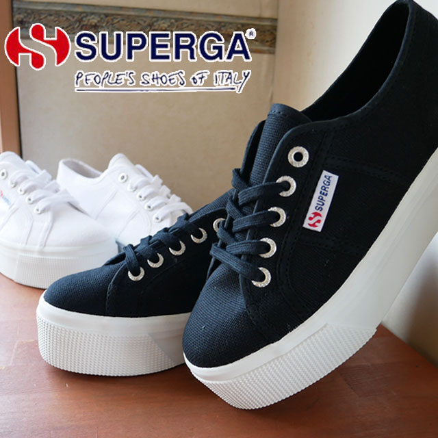 【あす楽】【送料無料】スペルガ SUPERGA レディース スニーカー 2790 A COT W ライン アップアンドダウン ローカット 厚底スニーカー プラットフォーム 靴 F83 ブラック-Fホワイト 黒 901 ホワイト 白 S0001L0 evid2