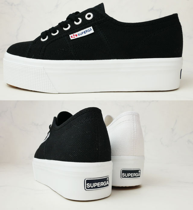 【あす楽】【送料無料】スペルガ SUPERGA レディース スニーカー 2790 A COT W ライン アップアンドダウン ローカット 厚底スニーカー プラットフォーム 靴 F83 ブラック-Fホワイト 黒 901 ホワイト 白 S0001L0 evid2