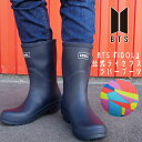 \ポイント8倍/BTS 公式グッズ レインブーツ IDOL メンズ 長靴 レディース ラバーブーツ ロングブーツ ロング丈 ネイビー 紺 雨の日 9589L 防...