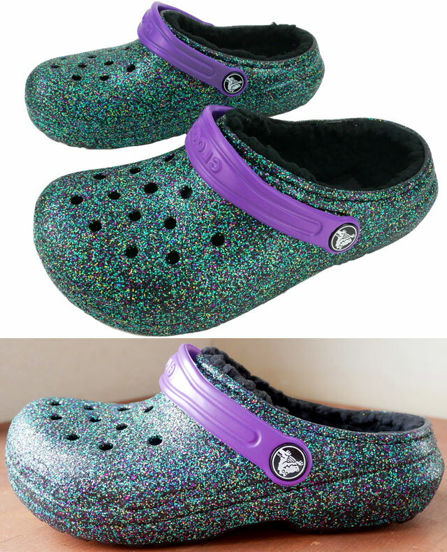 【あす楽】クロックス crocs 男の子 女の子 子供靴 キッズ ジュニア サンダル クラシック グリッターラインド クロッグ k クロッグサンダル カジュアルシューズ コンフォートサンダル キラキラ 防寒 205937 9BD スターリースカイズ グリッター 【送料無料】 evid |5