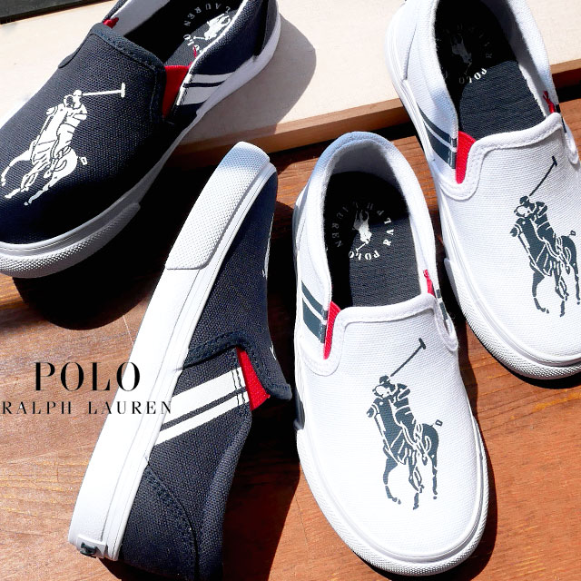 ＼ポイント6倍／ポロ ラルフローレン POLO RALPH LAUREN 男の子 女の子 子供靴 ベビー キッズ スリッポン マセン ローカット スニーカー カジュアルシューズ 靴 RF102454 ホワイト/ネイビー 白 RF102205 ネイビー/ホワイト 送料無料 あす楽 evid