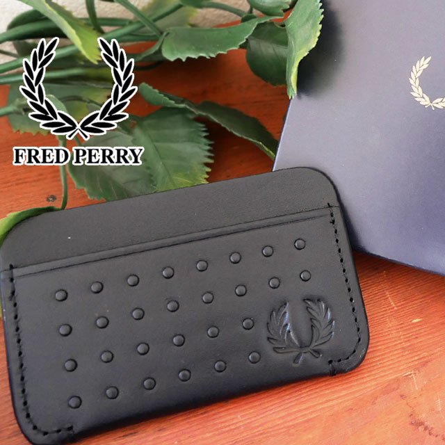 【あす楽】フレッドペリー FRED PERRY カードホルダー メンズ レディース カードケース 本革 レザーカードホルダー コンンパクト シンプル スリム カード入れ スタッズ ドット 黒 月桂樹 L2308 【送料無料】 evid