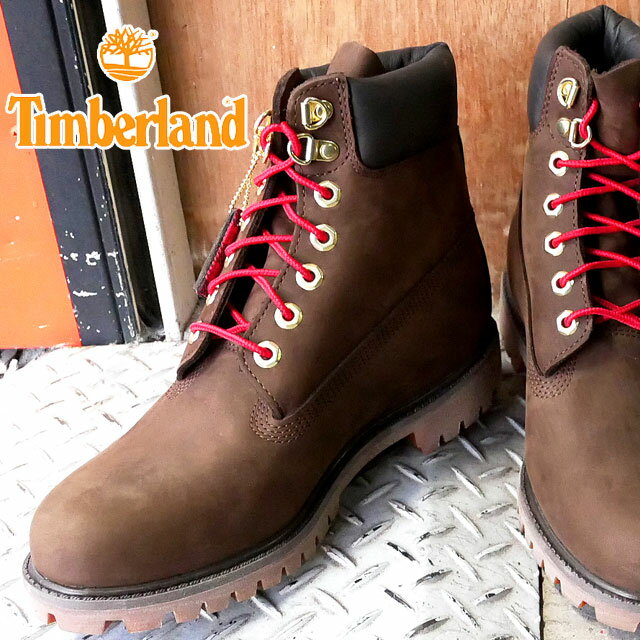 ＼最大500円OFFクーポン有／ティンバーランド Timberland メンズ ブーツ 6インチ プレミアム ウォータープルーフブーツ 防水 ショートブーツ アンクルブーツ カジュアルシューズ 靴 TB0A2GJ8 ダークブラウンヌバック W レッド 送料無料 あす楽 evid