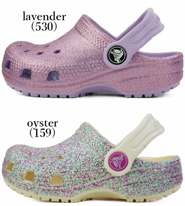 【あす楽】クロックス crocs 女の子 子供靴 キッズ チャイルド クロッグサンダル クラシック グリッター クロッグ t コンフォートサンダル カジュアルシューズ 206992 530 ラベンダー 159 オイスター キラキラ evid 【p】 |3