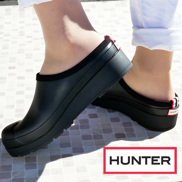 ハンター HUNTER レディース クロッグサンダル オリジナル プレイ クロッグス 厚底 防水 レインシューズ スリッポン 雨靴 WFF1002RMA ブラック 黒 送料無料 evid