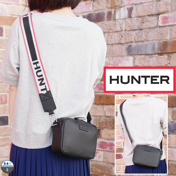 【あす楽】ハンター HUNTER バッグ レディース メンズ オリジナル ラバライズド レザー ツー ストラップ ミニ クロスボディ バッグ 小さめ 防水 撥水 ショルダーバッグ 斜め掛け 2WAY ブラック UBX1180LRS BLK 【送料無料】 evid