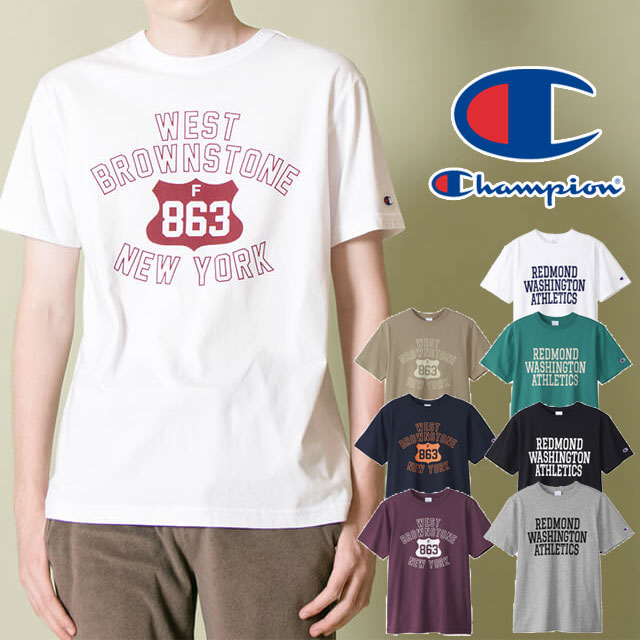 チャンピオン ペアTシャツ チャンピオン Champion Tシャツ メンズ レディース C3-V345 ショートスリーブTシャツ 半袖 ティーシャツ 丸首 バインダーネック トップス カットソー ウェア コットン100％ サスティナブル アパレル白 黒 赤 紺 緑 灰 バーガンディー ベージュ evid メール便送料無料