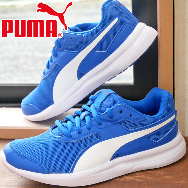 【あす楽】 プーマ PUMA 男の子 子供靴 キッズ ジュニア スニーカー エスケーパー メッシュ Jr ローカット カジュアルシューズ 紐靴 運動靴 190325 07 ブルー-ホワイト-リボンレッド 【送料無料】 evid 【p】