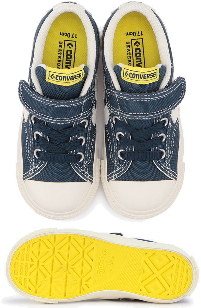 【あす楽】コンバース CONVERSE キッズ ブレイクスター SK V-1 OX スニーカー キッズシューズ ジュニアシューズ 子供靴 男の子 女の子 ネイビー/ライム 37302060 ブラック/オレンジ 37302061 ローカット ベルクロ スケート スケーター 【送料無料】 evid |5