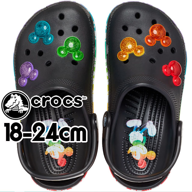 【あす楽】クロックス crocs キッズ ジュニア ンダル クラシック ディズニー レインボー クロッグ K 女の子 男の子 子供靴 クロッグサンダル サボサンダル ミッキーマウス 207743-0C4 ブラック/マルチ 黒 カジュアルシューズ 【送料無料】 evid |5